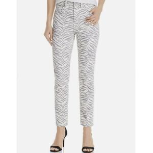 Rebecca Taylor La Vie Zebra Print Jeans Straight Leg High Rise White Gray 28